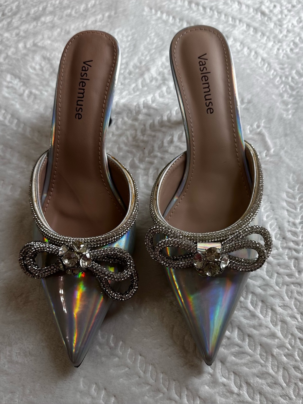 Vaslemuse Silver Patent Leather Kitten Heel Mules Women's US 7.5 B